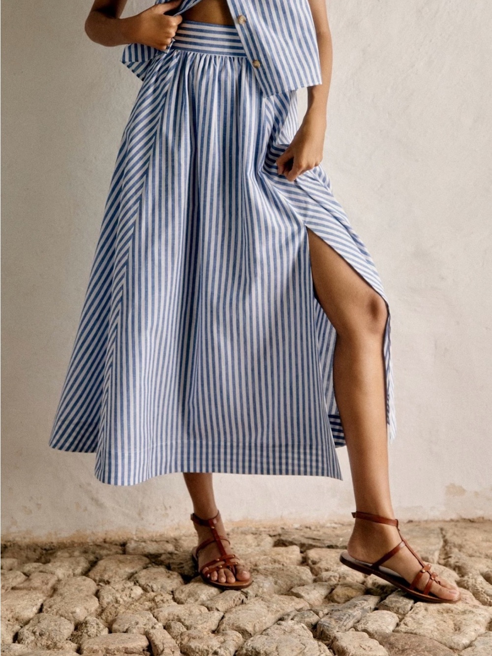 NWT Sezane Arianna Skirt in Ecru & Blue Stripes